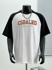 2024 New Arrival American Short Sleeve Mens Summer Pure Cotton T-shirt Patchwork Raglan Sleeve round Neck Couple T-shirt in Contrast Color Tops