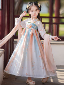 New 2025 Princess Style Hanfu Thin Summer Skirt for Girls Toddler Spring Autumn Dress Tang Dynasty Ancient Chinese Costume