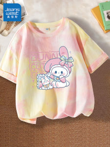 Jeanswest Pure Cotton Loose Short Sleeve T-Shirt for Girls Childrens Summer Casual Wear Comfortable Breathable Top