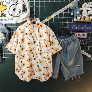 Hong Kong Style Ice Silk Printed Shirt Mens Summer Thin Fashion Brand Loose Seaside Beach Vacation Mens Floral Shirt Coat