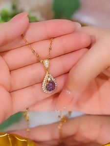 Ladamas Kalung Titanium Dengan Liontin Permata Ungu Mewah Elegan KT77