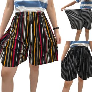 WOMEN CASUAL SHORT PANT STRIPE DESIGN/SELUAR PENDEK PINGGANG GETAH KAIN COTTON