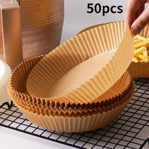 50Pcs Air Fryer Baking Paper Home Barbecue Baking Pad Non-Stick Barbecue Disposable Oil Proof Non-Stick Home Barbecue Baking Pad 空气炸锅 吸油纸