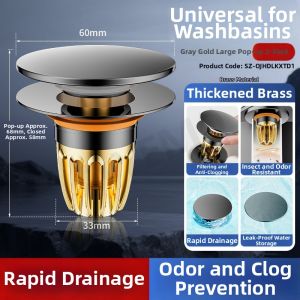 YEMO | Press-type Clog-proof Copper Drain Stopper Universal