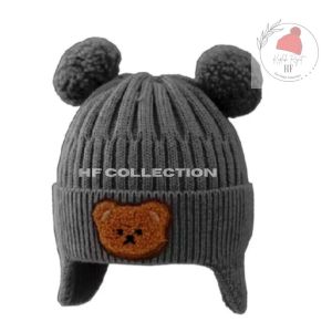 TOPI KUPLUK BEAR POM-POM BAYI DAN ANAK LAKI-LAKI PEREMPUAN 0-3 TAHUN