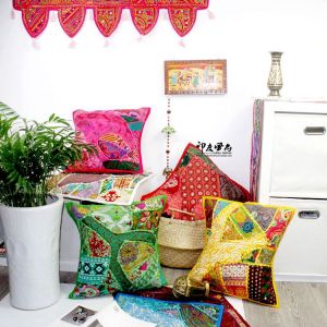 Indian Fashion Import Cushion Cover Ethnic Style Handmade Patch Embroider Beads Home Cushion Pillow Cover 40*40