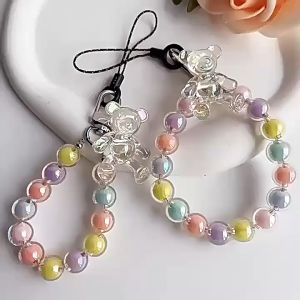 🔥 (FREE x1 Phone Strap) Cute Bear Colorful Phone Lanyard Hand Strap Phone Pendant Key Chain-K0056-炫彩迷你小熊短款挂绳彩珠手机挂绳挂链挂饰