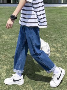 Cropped Denim Summer Thin Mens Straight-leg Loose High Street Loose Pants Casual Retro Fashion Brand Spring & Fall Long Pants