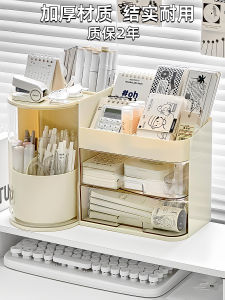 Large Capacity Rotating Pen Holder Desk Organizer Multi-Functional Storage Box Office Supplies 360 Degree Rotation Square Plastic
