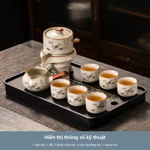 JIANGXU | Bộ Ấm Chén Trà Tự Động Gốm Cao Cấp Dùng Gia Đình