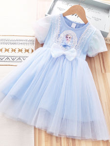 Princess Dress for Girls Summer Fashionable Cotton Material Puffy Skirt Short Sleeve Baby Princess Dress Kids Ice Queen Dress