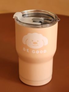 Korean Style Portable Insulated Coffee Cup 304 Stainless Steel Straw Cup Cute Little Dog Design Handy Cup for Women Gifts