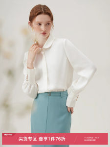 Feminiine Style Long Sleeve Chiffon Shirt with Doll Collar for Women Commute Simple Straight Cut Polyester Fiber Pure Color