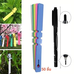 50pcs ต้นไม้แขวนป้ายปากกา PVC กันน้ําปรับห่อรอบแท็กพืชเนอสเซอรี่ Garden Labels สําหรับพืชเครื่องหมาย