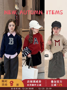 Korean Style Loose Letter Sweater for Girls Thickened Warm Long Sleeve Knitted Top Soft Comfortable Breathable Elastic