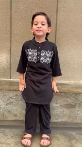 Hooneybee Asraf Hitam Setelan Koko Anak Junior Size 2 sampai 10 Tahun Baju Anak Laki-laki
