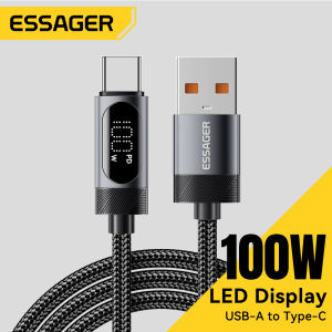 Essager 7A Digital Display A-C Cable Fast Charging USB A to Type C Cable 100W Fast Charge USB A-C Data Cord For Huawei Samsung Oneplus Xiaomi15 Realme HONOR Fast Charging Type-C Wire Tablet Laptop Phone Digital Display 7A Cables