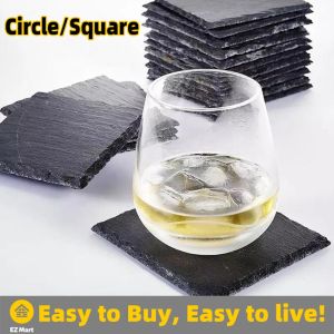 【Fast Shipping】 Table Coaster Decorative Stable Anti-scalding Reusable Home Cafe Restaurant Slate Stone Drink Coaster for Gifts Stone-Coaster