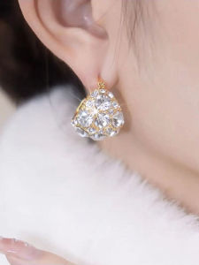 Elegant Simple Design Full Diamond Basket Ear Cuff Fashionable Versatile Womens Jewelry Alloy Embedded Artificial Gemstone