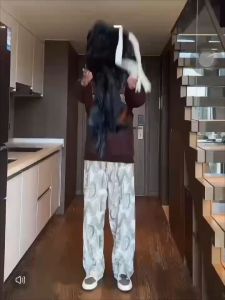 COD Japanese lazy style letter printing casual mens pants straight-leg loose trendy nine-point sports pants