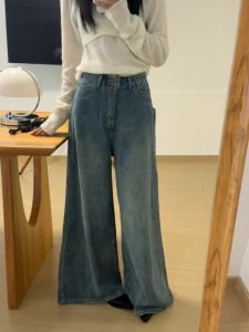 High Waist Wide Leg Jeans Loose Fit Casual Denim Spring New Style OoHAND 0097 No Stretch Retro Blue Jeans Womens Fashion