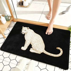 VIKAMA Galaxy White Wolf Bath Mat Mysterious Star Animal Print Non‑Slip Absorbent Floor Mat Bathroom Home Decor