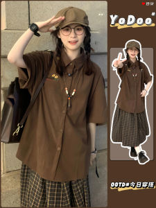 Street Style Hong Kong Wind Short Sleeve Loose Womens Shirt American Retro Summer BF Versatile Shirt Jacket Simple Design