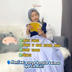 Balmut Bantal Selimut Motif Hippo Warna Blue Sky untuk Traveling Anak Bayi