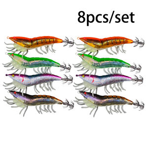 Ackibbik 8pcs/set 12cm/ 27g Luminous Squid Jig Hook Shrimp Prawn Lure Artificial Fishing Supplies Octopus Fishing Accessories