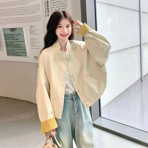 Beige Casual Loose Womens Jacket Fashionable Autumn New Style Pocket Detail Commute Style Polyester Fiber Slimming Effect