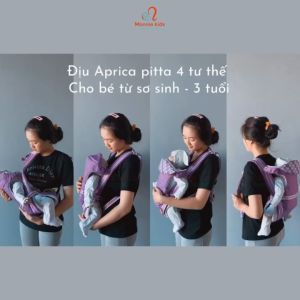 Địu đa năng 4 tư thế Aprica Pitta cho bé sơ sinh đai địu trẻ em an toàn đúng tư thế - Monnie Kids