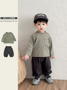 Simple Casual Striped Long Sleeve Baby Boy Spring Autumn Set Comfortable Breathable Cotton T-Shirt And Pants Children Outfits