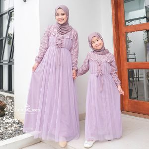 Emmaqueen - Dress Jema Kids Gamis Kondangan Anak Perempuan Brukat Variasi Tali XS/XXL Lengan Karet