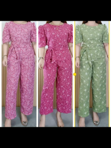 SUSANModern Filipianiana School Office Casual Wear Terno Set Puff Sleeves Round NeckTop and Pants with Belt - xs to large - classy and elegant - timeless classic - timeless piece - casual office or party - classic piece - super kapal ng tela - hind