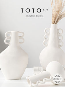 Nordic Creative Long Neck Ripple Ceramic Vase Home Decor Small Flower Pot Ornaments for Office And Desktop Decoration