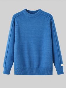 Thickened Klein Blue Sweater Casual Pure Color Overhead Knitted Shirt Autumn Winter Womens Fashion Sweet Style Half High round Neck