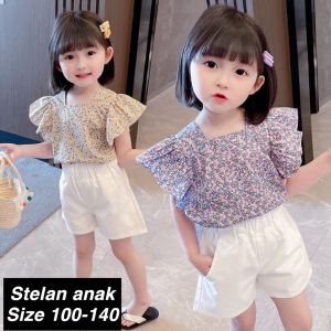 BS-245 SET PAKAIAN ANAK CEWEK MOTIF BUNGA KUNING & BIRU +CELANA SIZE 100-140