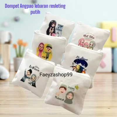 (isi 12pcs) Dompet Angpao / Amplop Putih Resleting Lebaran Idul Fitri