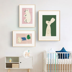 Nordic Artistic Cartoon Rabbit Wall Art Warm Decorative Painting Animal Bedroom Childrens Room Decoration Combination Picture