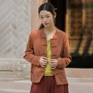 เสื้อเชิ้ตคอตั้งแขนยาวผ้าลินินสไตล์จีนย้อนยุค ทรงหลวม ทรงปกติ ฤดูใบไม้ร่วง 2024 ผ้าลินิน 70.8% ผ้าฝ้าย 29.2%