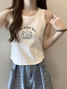 French Style Irregular Short Fishbone Top Women Summer Design Printed Base Layer Sleeveless Vest Strap Outerwear