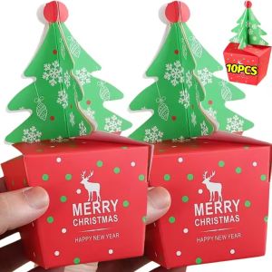 10PCS Cute Xmas Tree Shape Christmas Gift Packaging Box Paper Candy Cake Christmas Tree Apple Box for Hoilday Party Decora