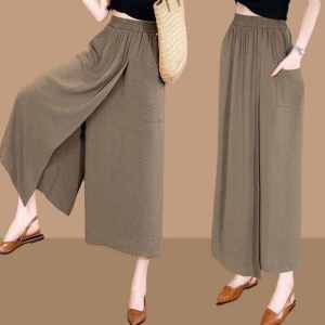 High Waist Wide Leg Mini Skirt Casual Thin Style for Women Split Design Summer Fashion Polyester Fiber Commute Style Pants