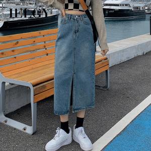 IELGY IELGY Split Retro Denim Skirt Korean-style Straight Hip Half-length Skirt