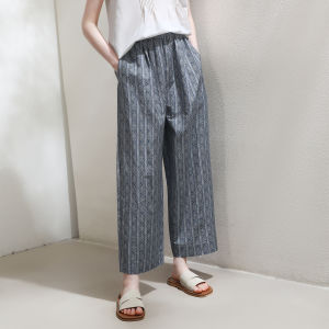 Miccbeirn | Silk Cotton Wide Leg Pants Vintage Print Casual Women High Waist Loose Fit Artistic Thinming Drapey Straight Cut Trousers