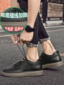 Fall Mens 8cm Heightening Retro Leather Sneakers Invisible Inner Heightening Casual Sports Shoes round Toe Rubber Outsole