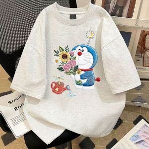 FLICBS | Doraemon Print Loose Round Neck Cotton T-Shirt
