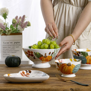 OMK American pastoral style Ceramic 8 inch deep plate Salad bowl