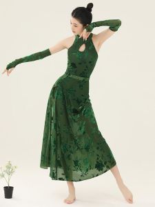 ชุดเดรสยาวสีเขียวเข้มชุดเต้นรำคลาสสิกสำหรับผู้หญิงผ้าแจ็คการ์ดสไตล์จีนชุดกี่เพ้าชุดงานปาร์ตี้วันเพ็ญไม่มีแขนรัดรูปมีรู