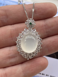 Natural Agate Pendant Womens Style Emerald Embedded Gem White Jade Hanging Charm Agate Necklace Pendant
